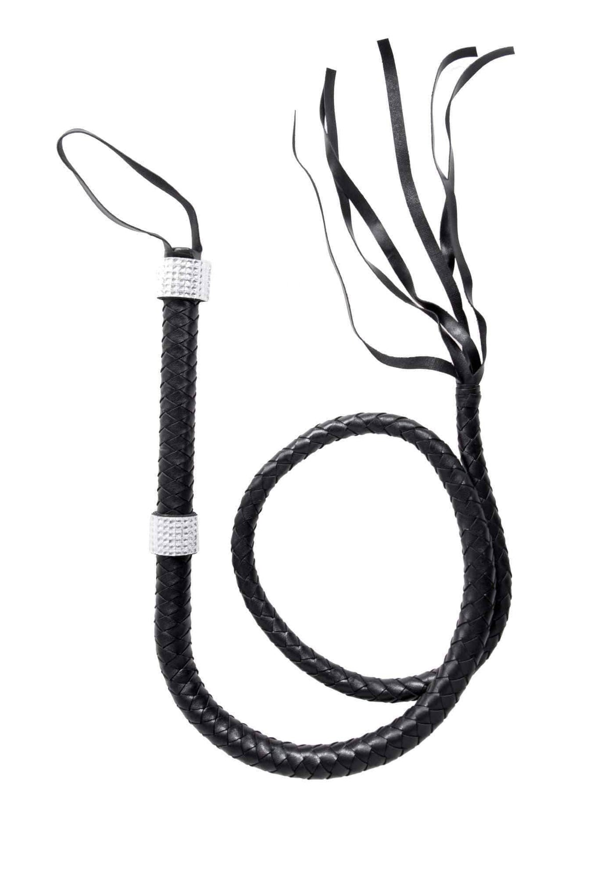 54" Braided Whip With Rhinestone Look Handle: Black / One Size