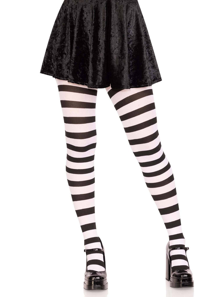 Darby Striped Opaque Tights: Black/White / One Size