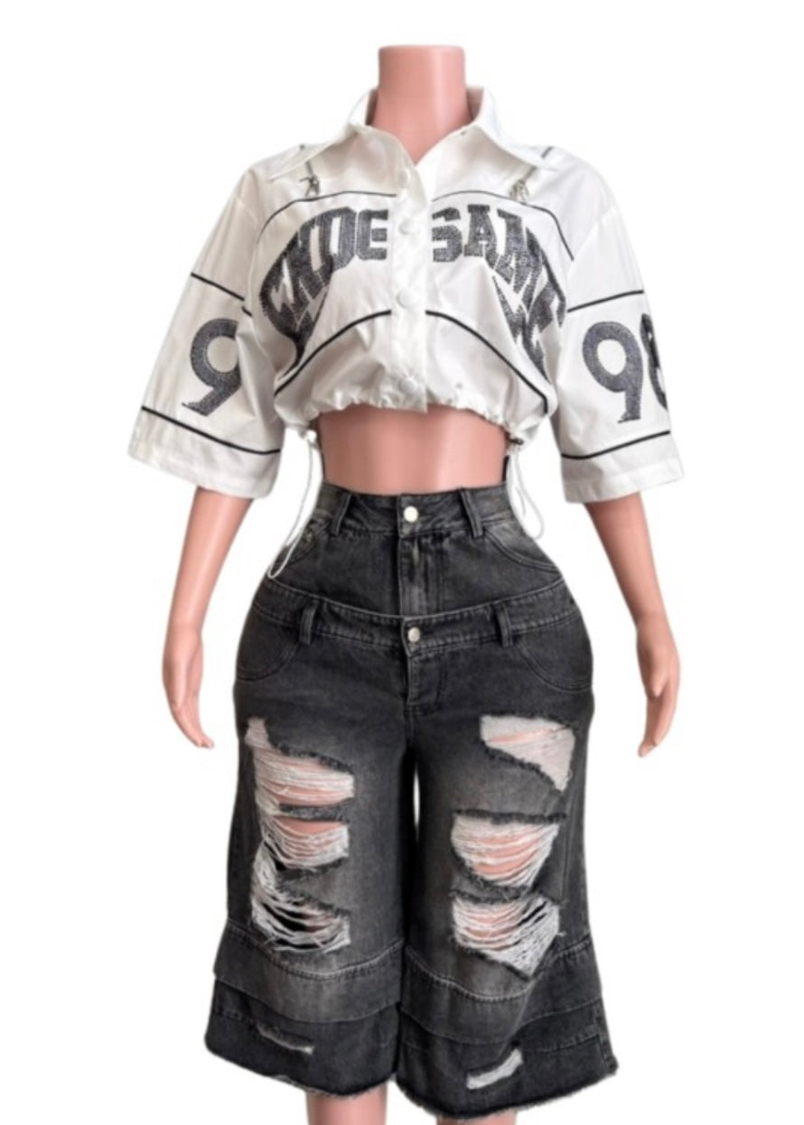 Gem Stone Crop T-Shirt-White