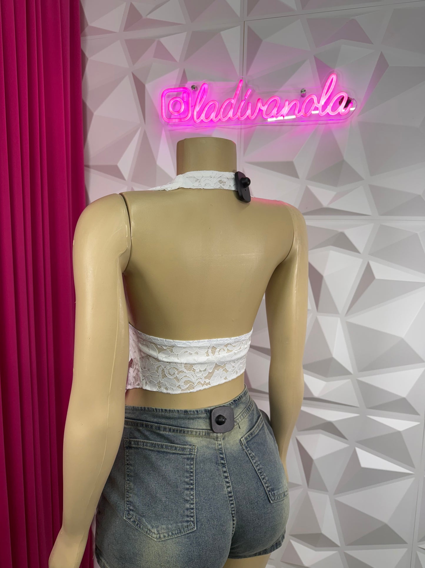 Lace Halter Top-White