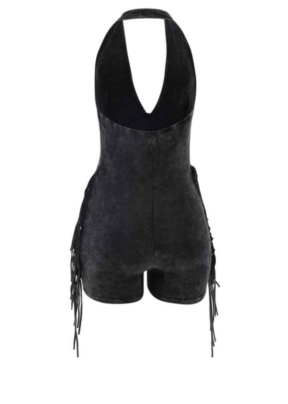 Fringe Halter Romper-Black