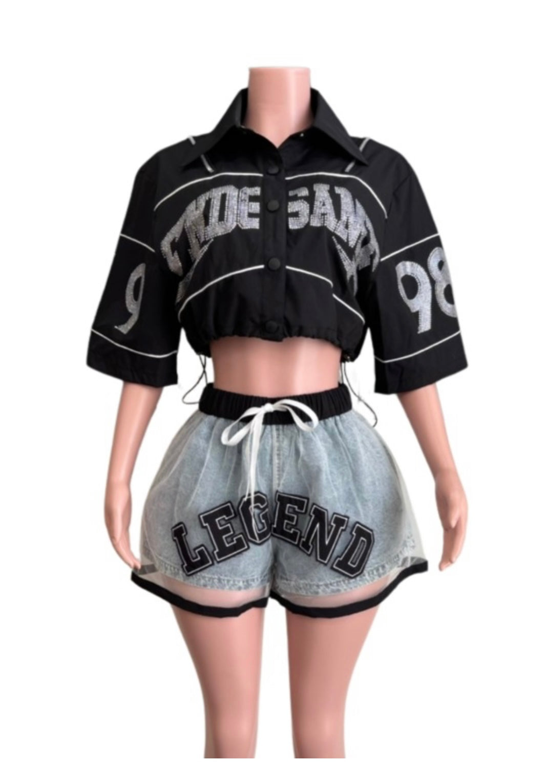 Gem Stone Crop T-Shirt-Black