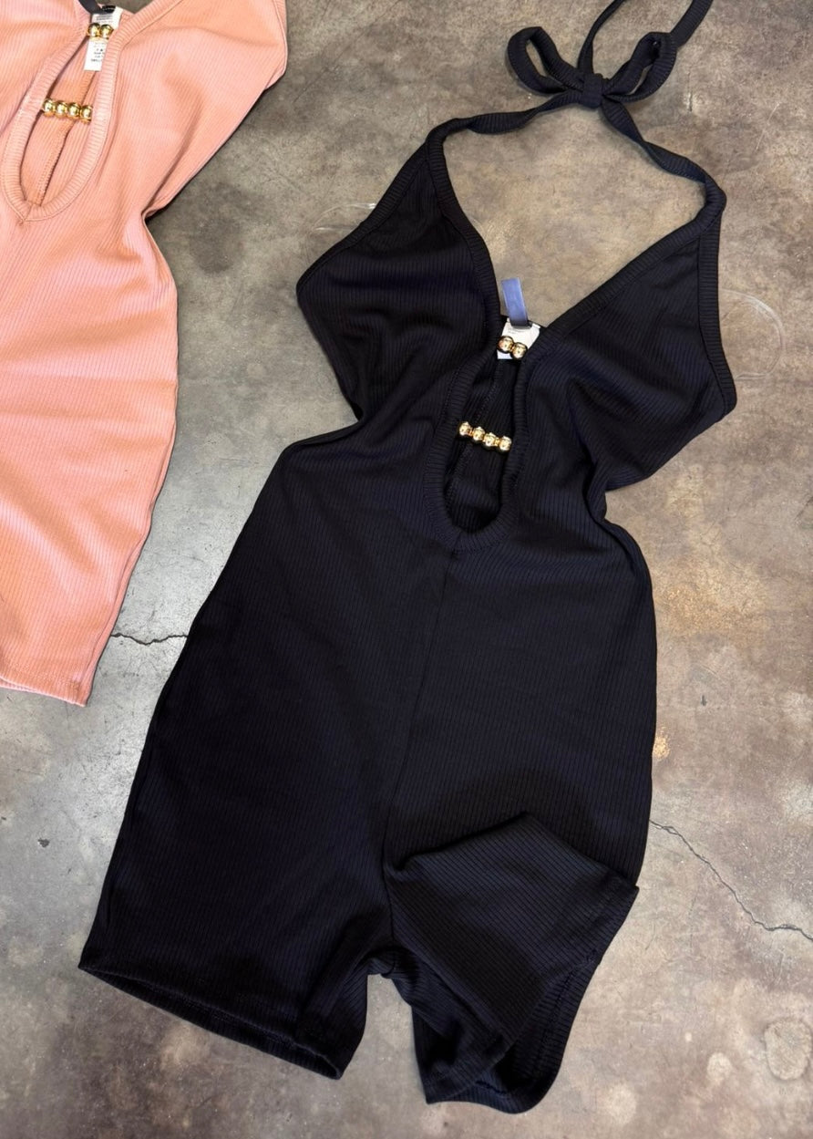 Ribbed Halter Romper