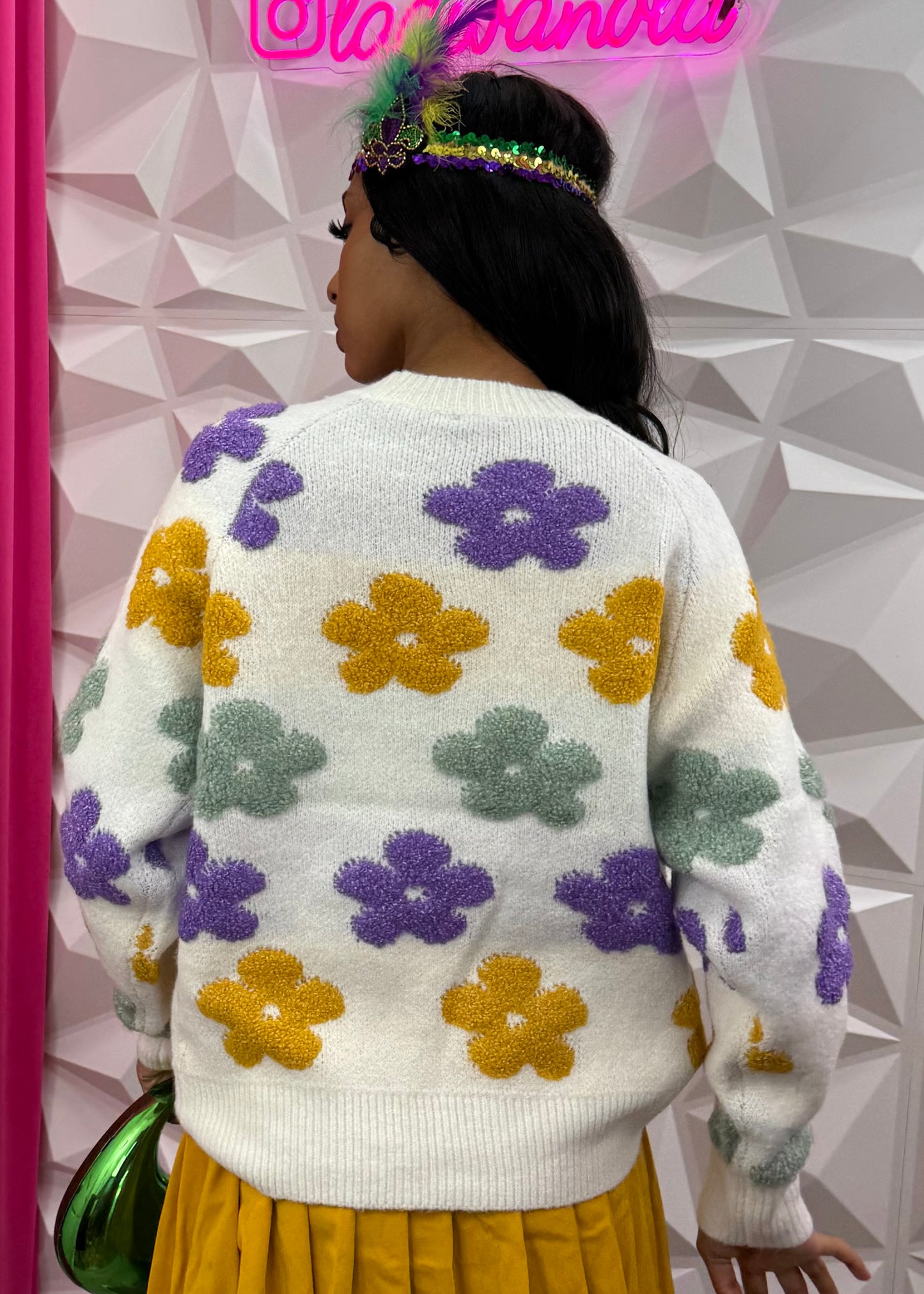 MG Flower Knit Pullover - White