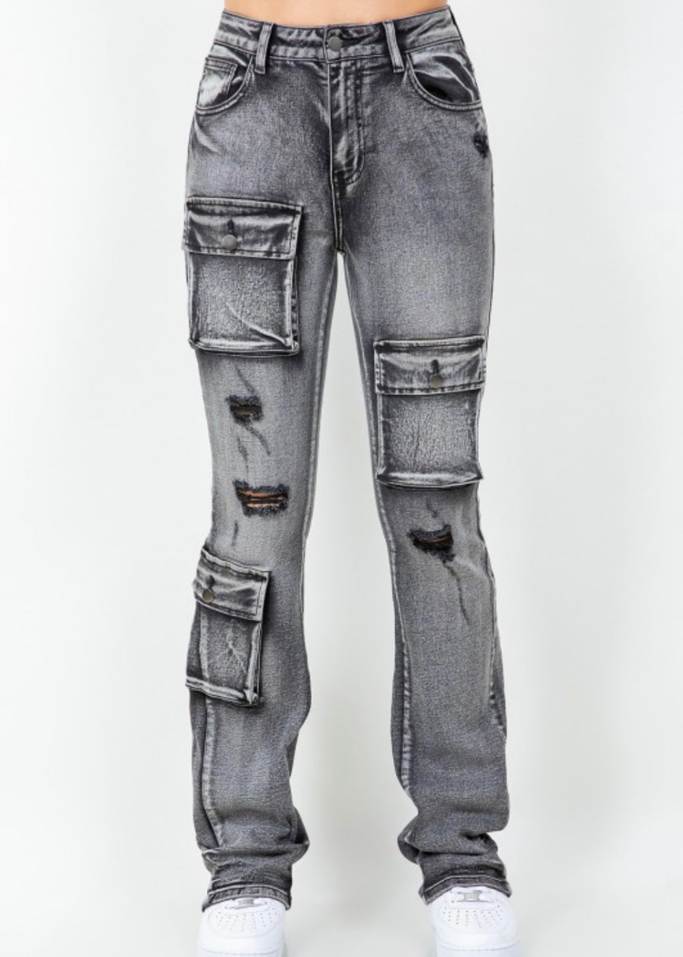 Stacked Flare Jeans-Black Wash