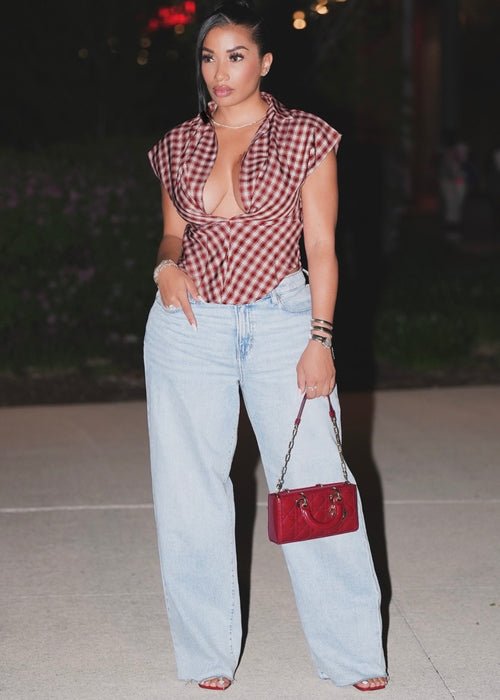 Plaid Button Top