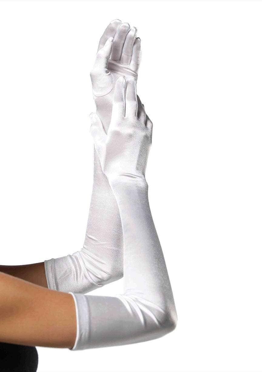 Extra Long Opera Length Satin Gloves: White / One Size