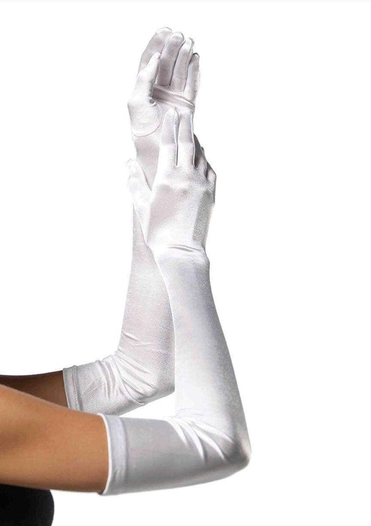 Extra Long Opera Length Satin Gloves: White / One Size