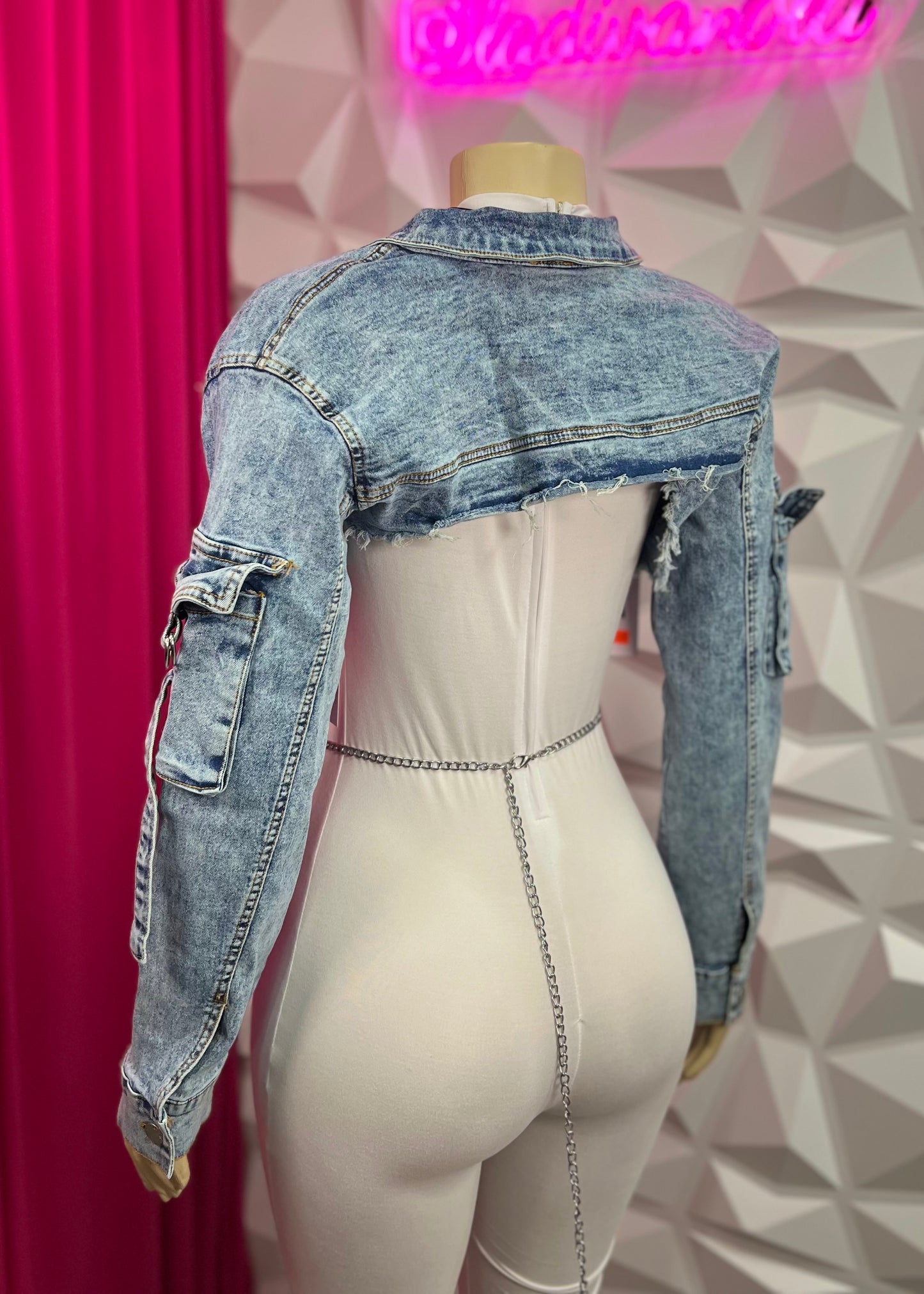 Cropped Jean Jacket-Blue