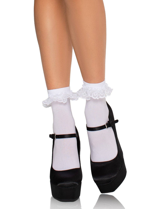 Diem Lace Ruffle Anklet Socks: White / One Size