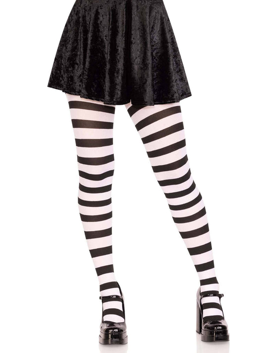 Darby Striped Opaque Tights: Black/White / One Size