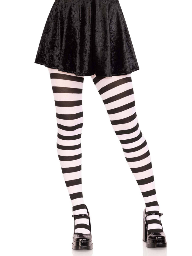 Darby Striped Opaque Tights: Black/White / One Size