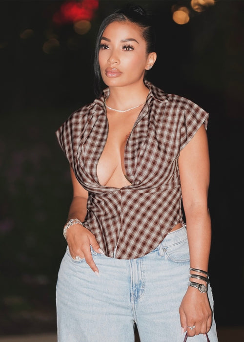 Plaid Button Top