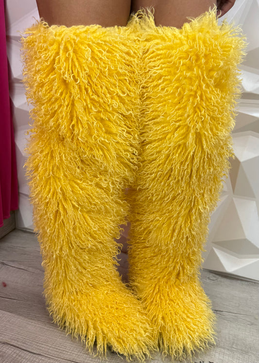 Mongolian Fur Boots - Gold