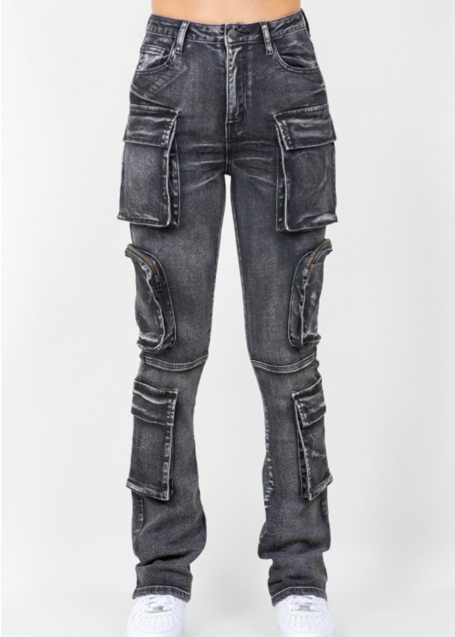 Stacked Jeans Pockets-Black