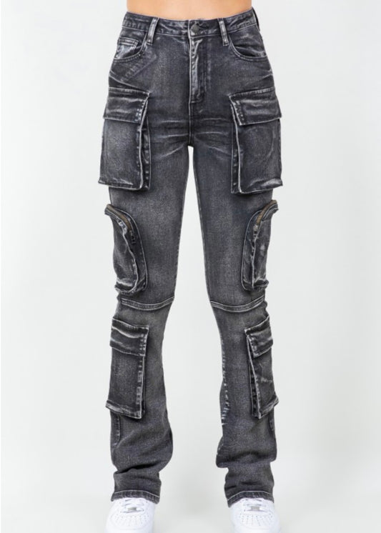 Stacked Jeans Pockets-Black
