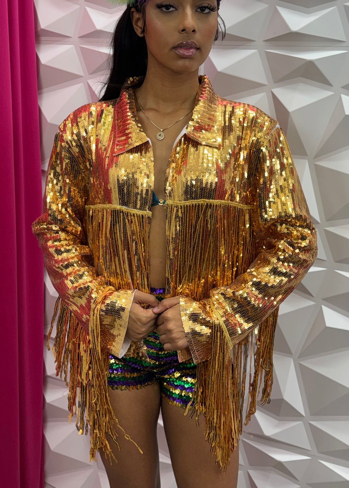 MG Sequins Fringe Jacket-Gold