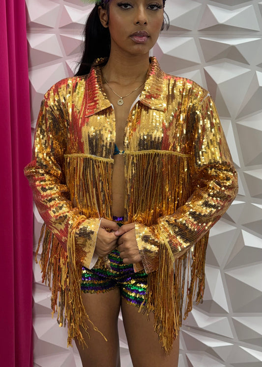 MG Sequins Fringe Jacket-Gold