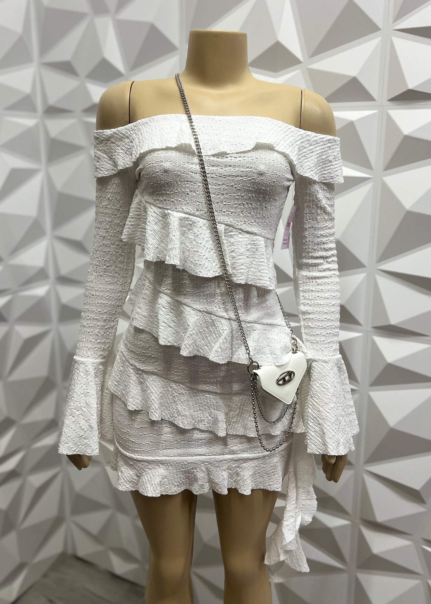 Ruffle Dress-White