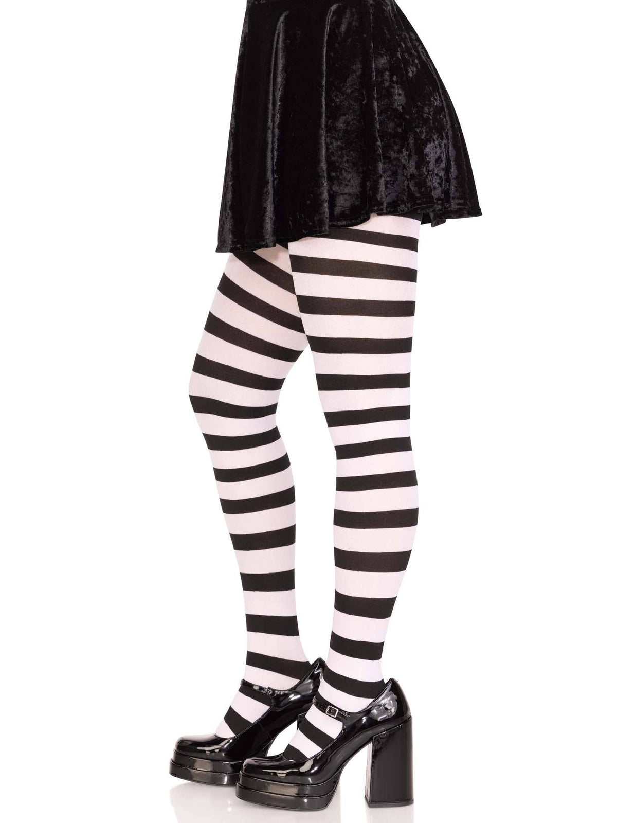Darby Striped Opaque Tights: Black/White / One Size