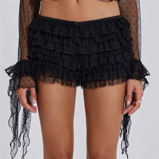 Ruffle Shorts-Black