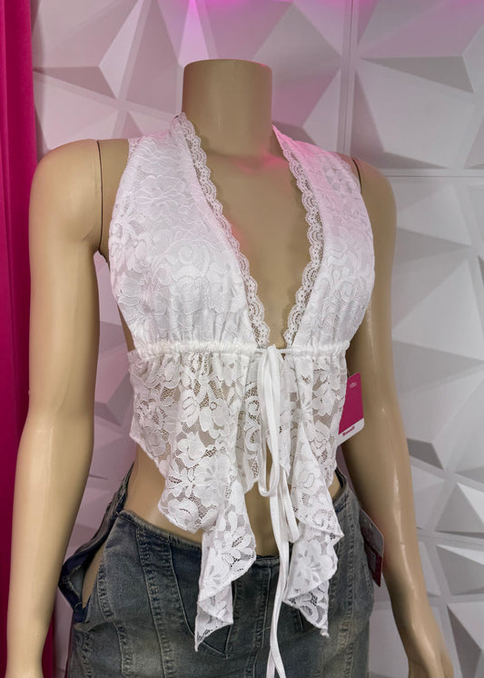 Lace Halter Top-White