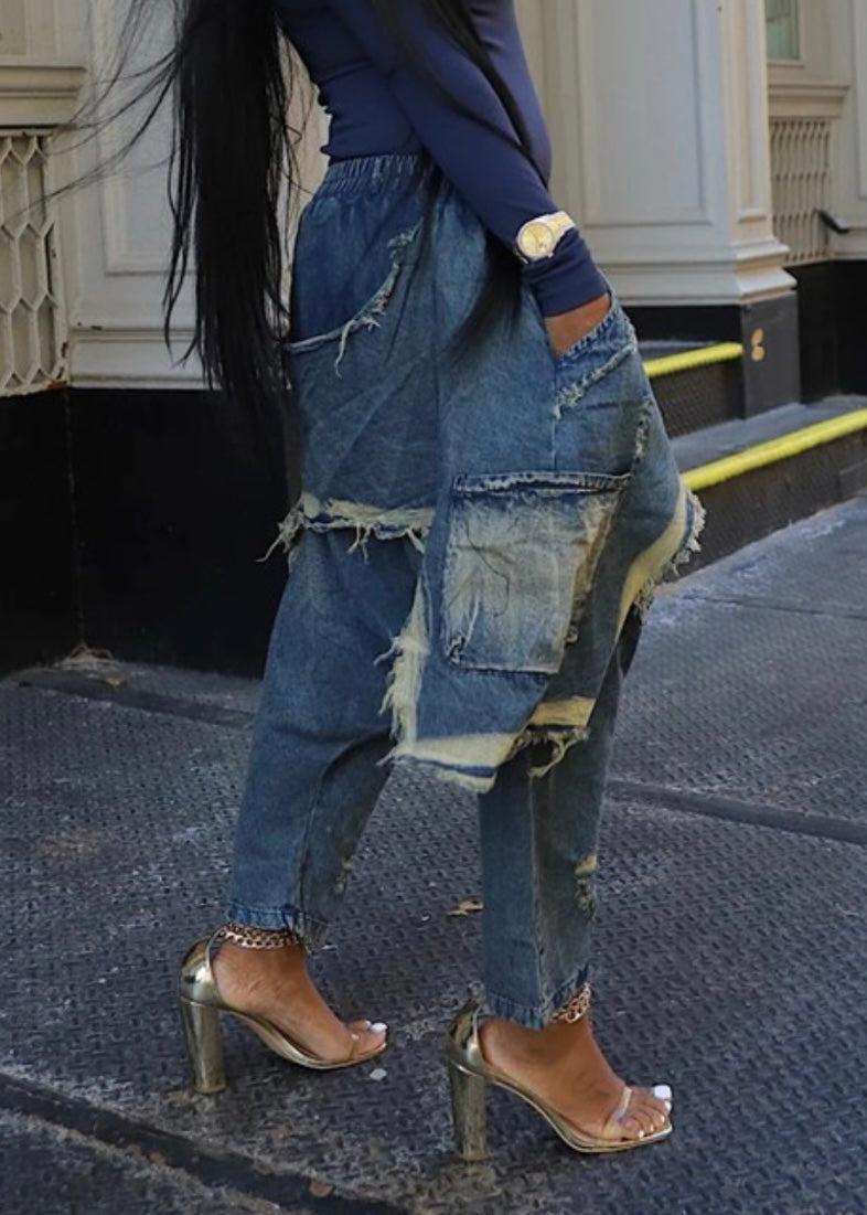 Denim Distressed Pants
