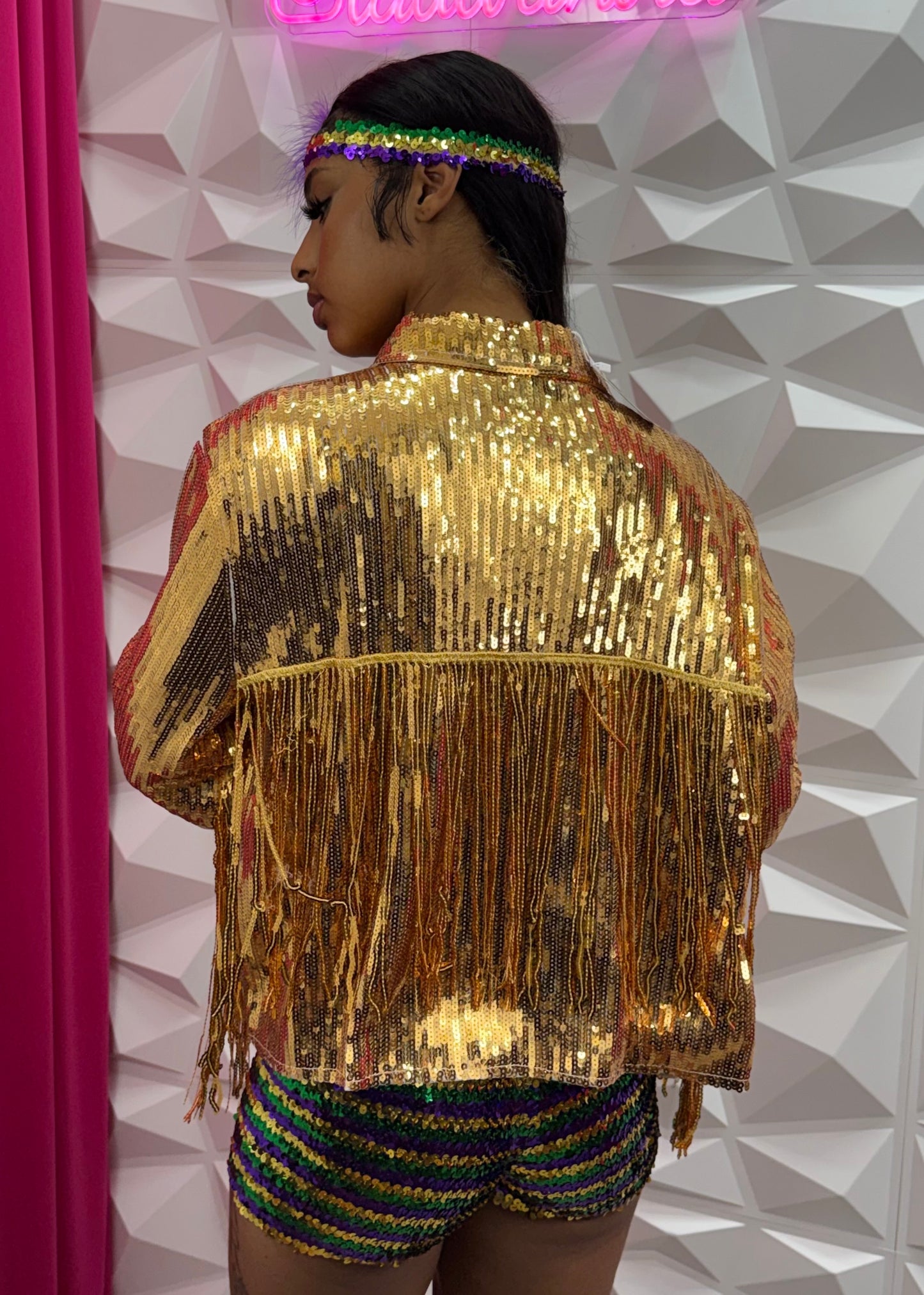 MG Sequins Fringe Jacket-Gold