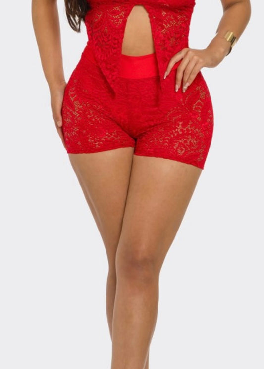 Lace Shorts-red