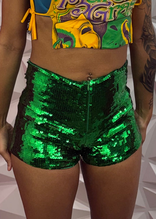 MG Sequins Zipper Shorts - Green