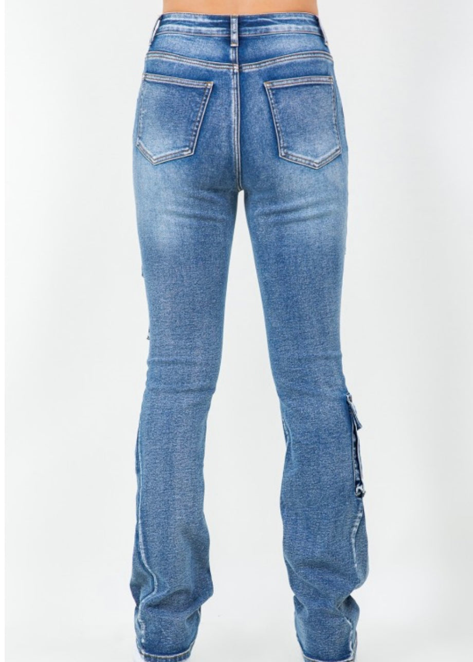 Stacked Flare Jeans-Bluewash