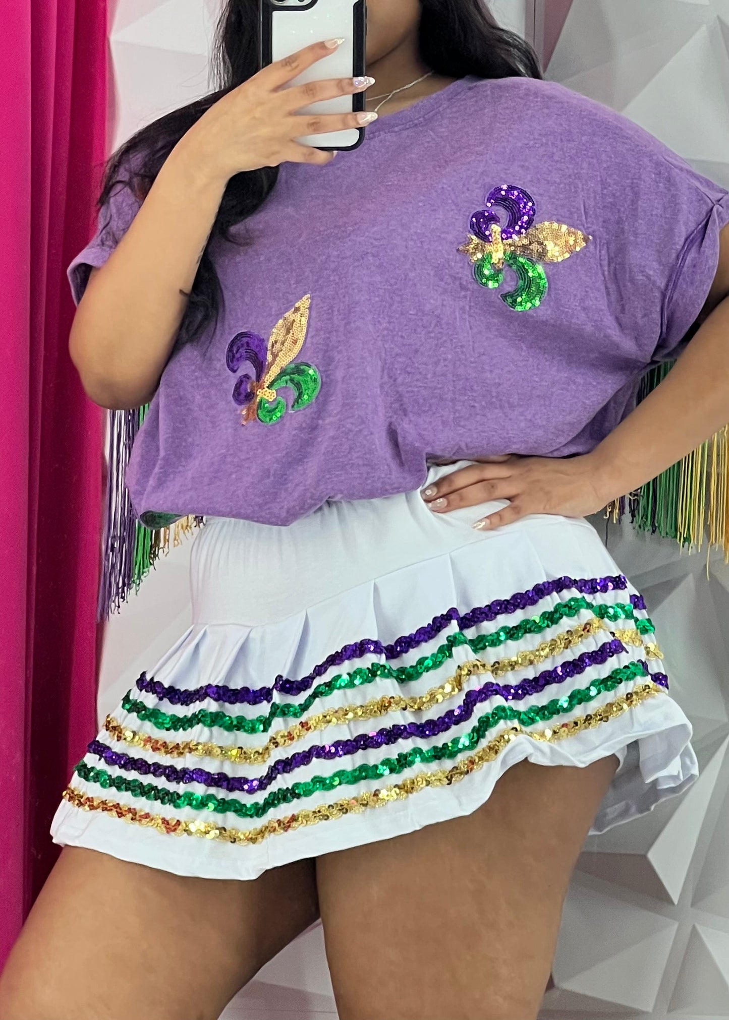 MG Sequins Tennis Skirt-White