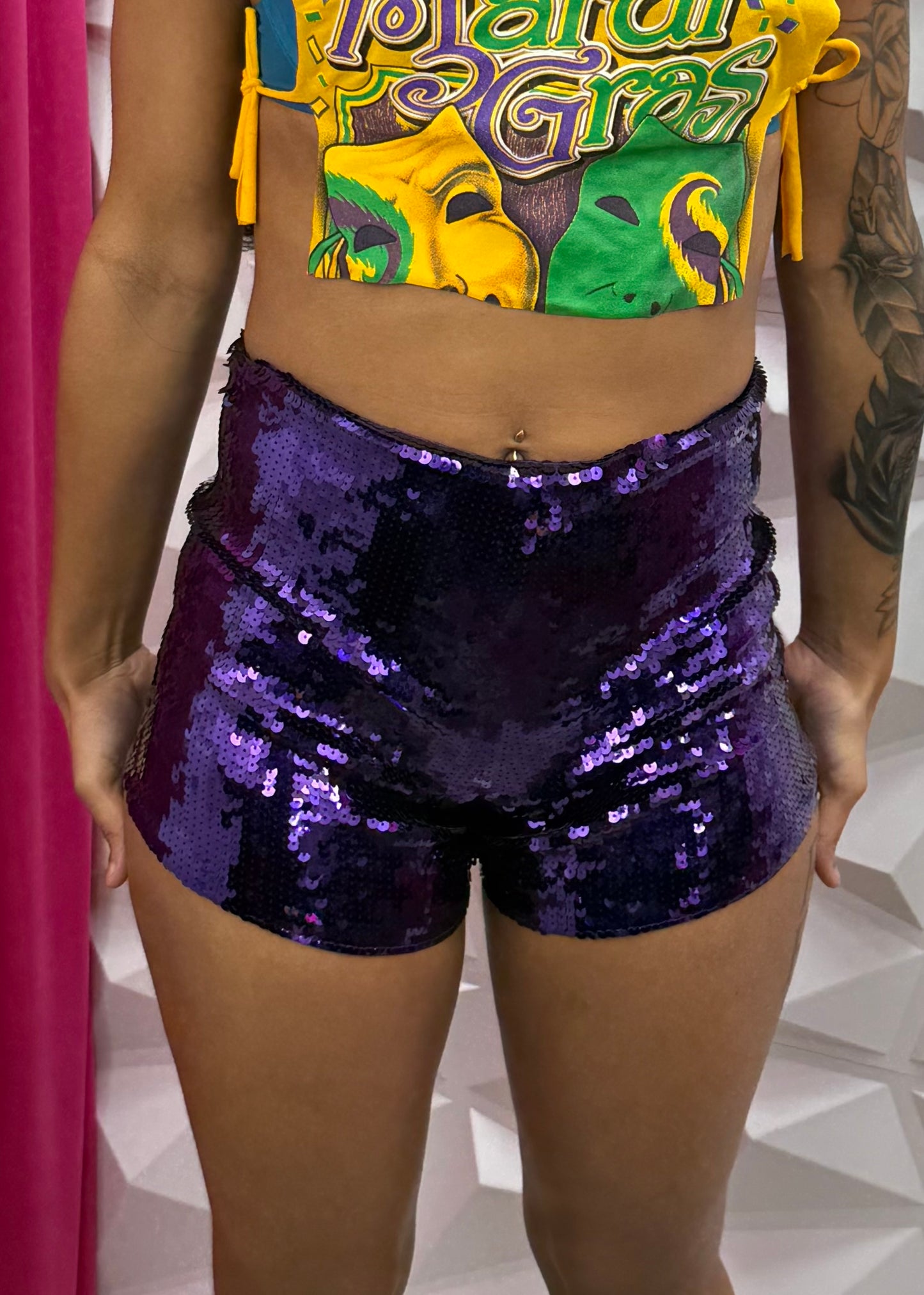 MG Sequins Zipper Shorts - Purple