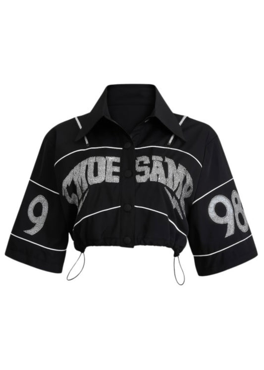 Gem Stone Crop T-Shirt-Black
