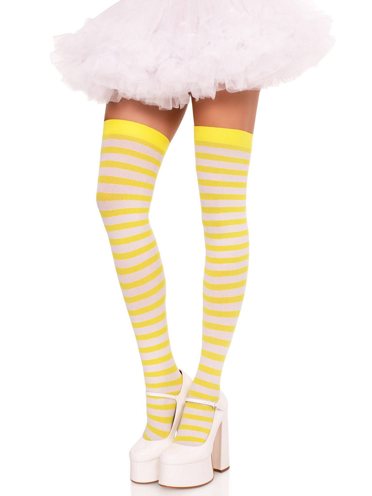 Cari Striped Stockings: White/Light Pink / One Size