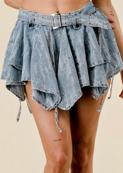 Ruffle Denim Skirt