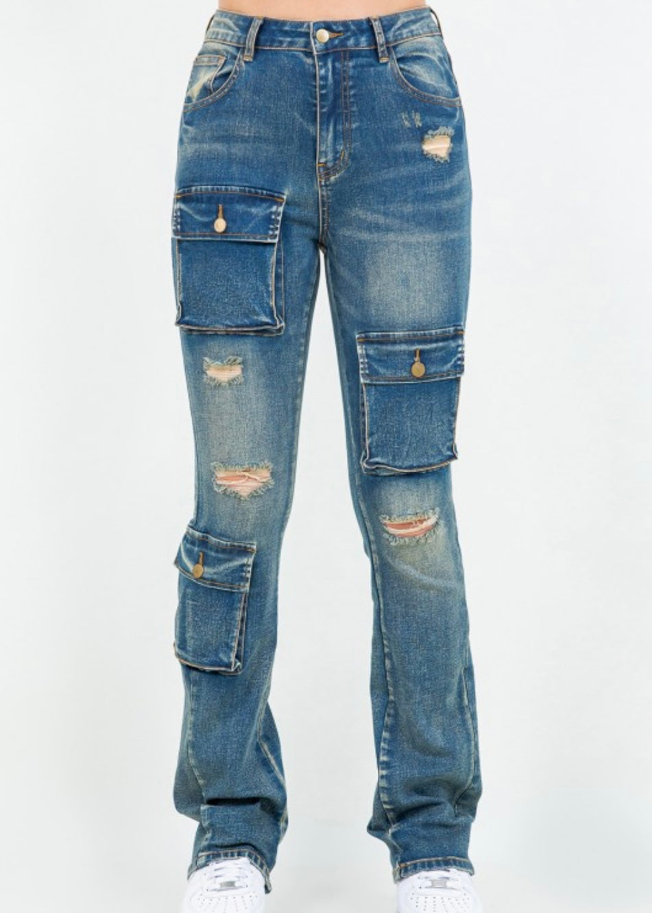 Stacked Flare Jeans-Vintage Wash