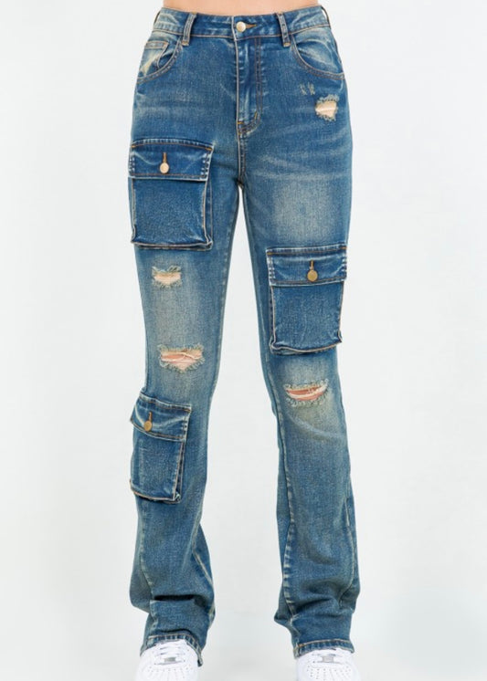 Stacked Flare Jeans-Vintage Wash