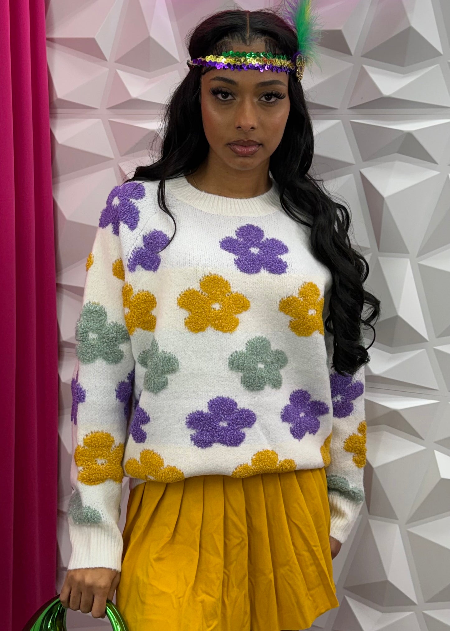 MG Flower Knit Pullover - White