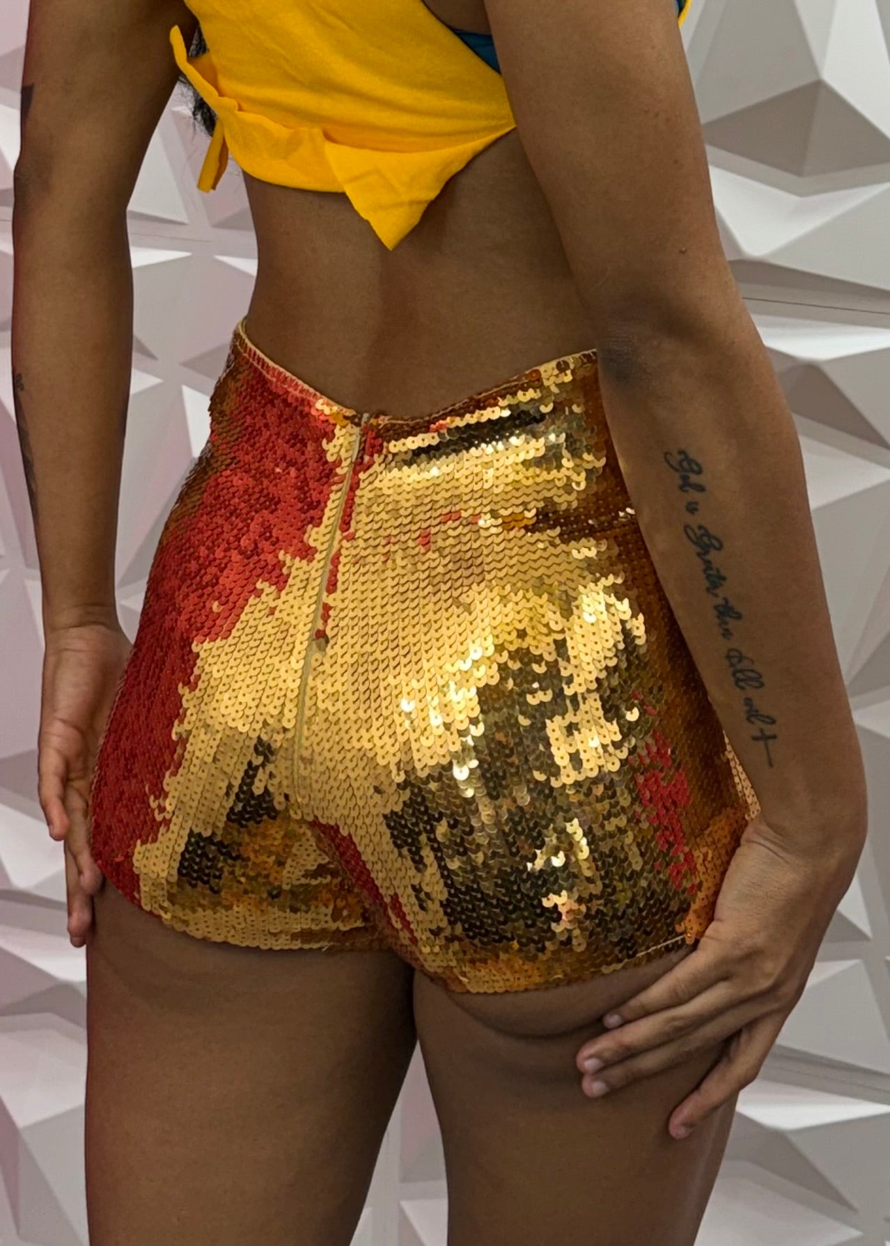MG Sequins Zipper Shorts - Gold