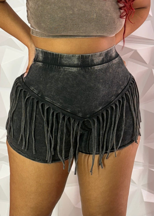 Mineral Fringe Shorts-Black