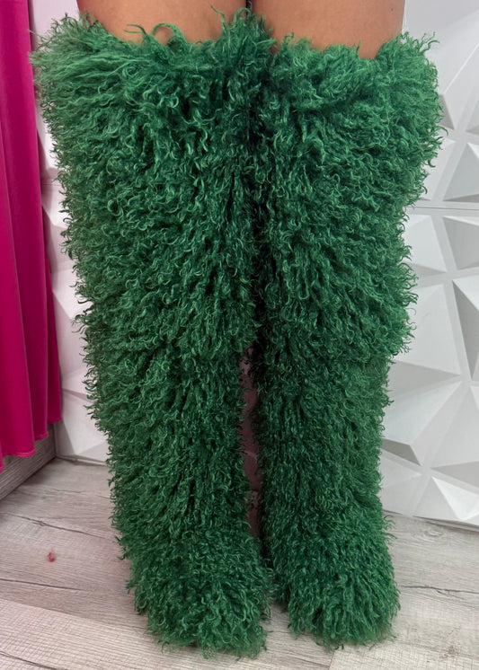 Mongolian Fur Boots - Green