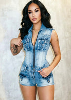 Denim Cargo Romper