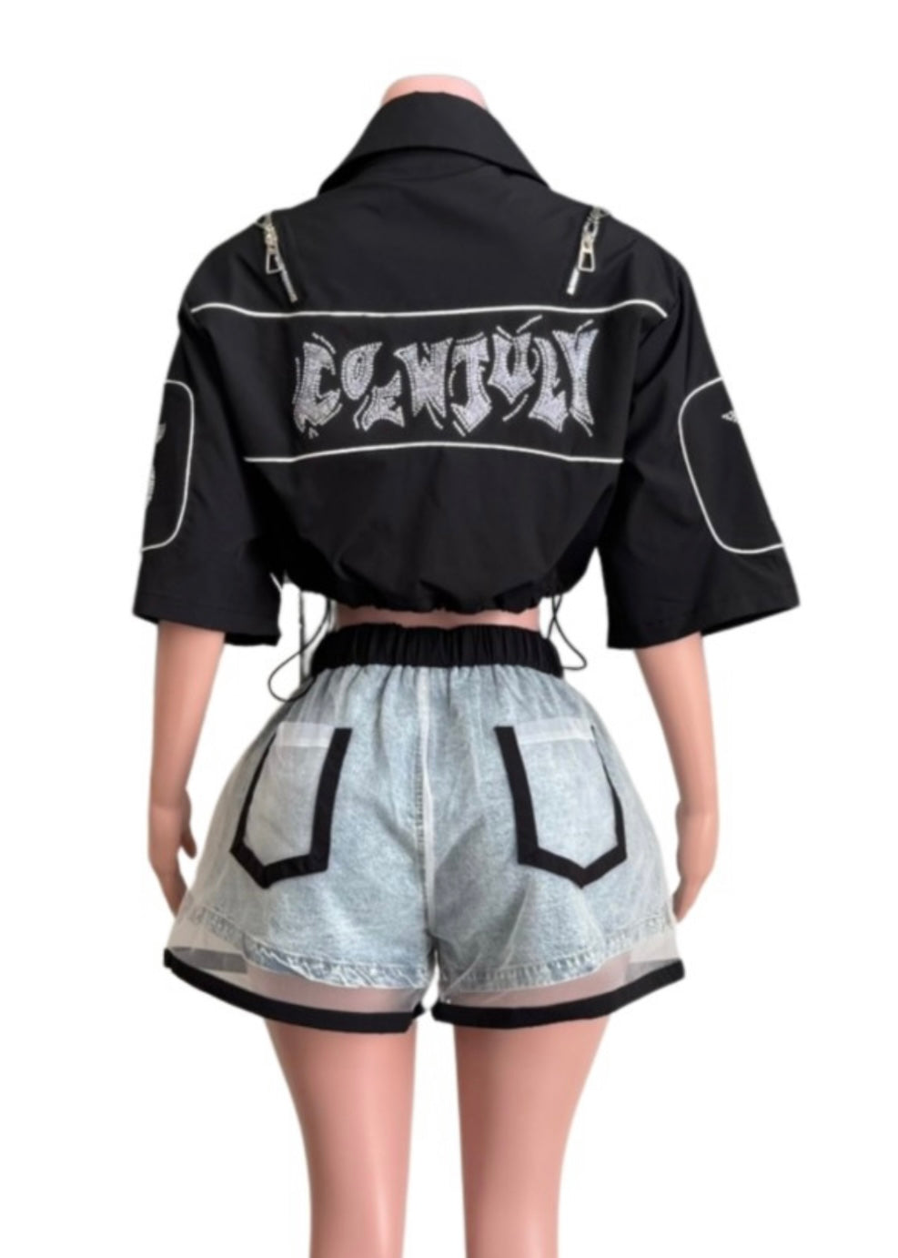 Gem Stone Crop T-Shirt-Black