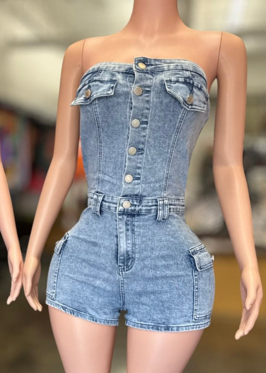 Denim Tube Romper