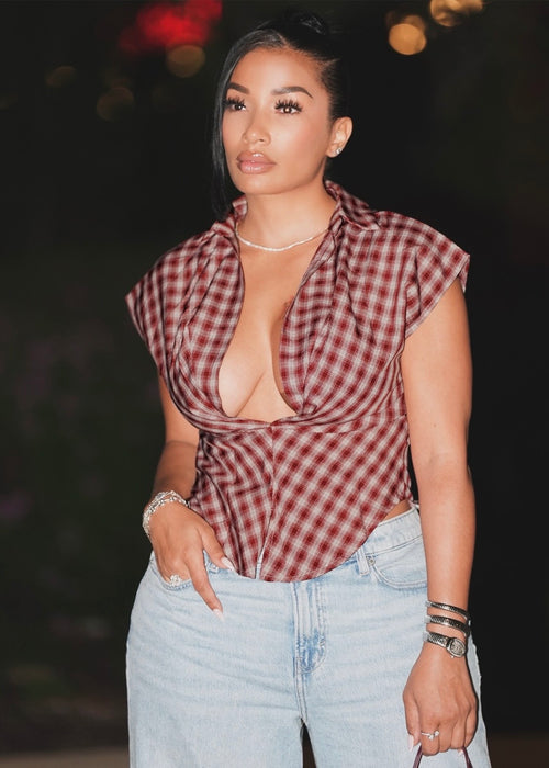 Plaid Button Top