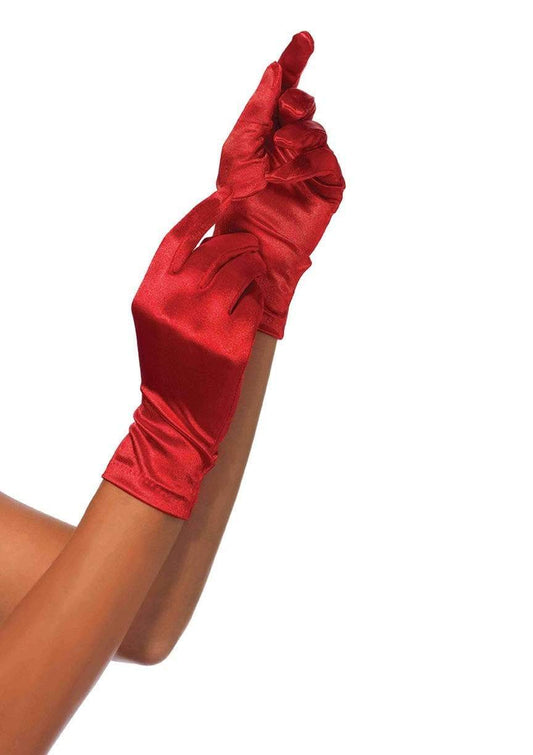 Satin Wrist Length Costume Gloves: Red / One Size