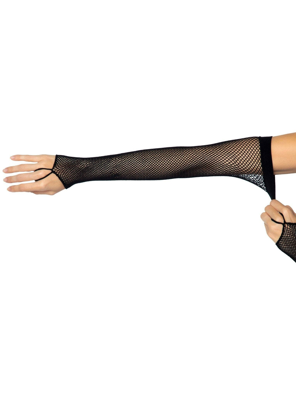 Fishnet Arm Warmer Gloves With Finger Loop: Black / One Size