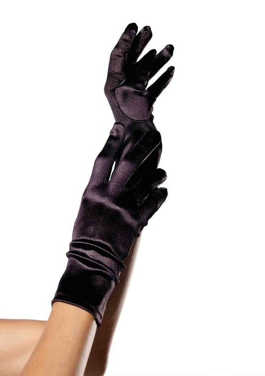 Satin Wrist Length Costume Gloves: Black / One Size