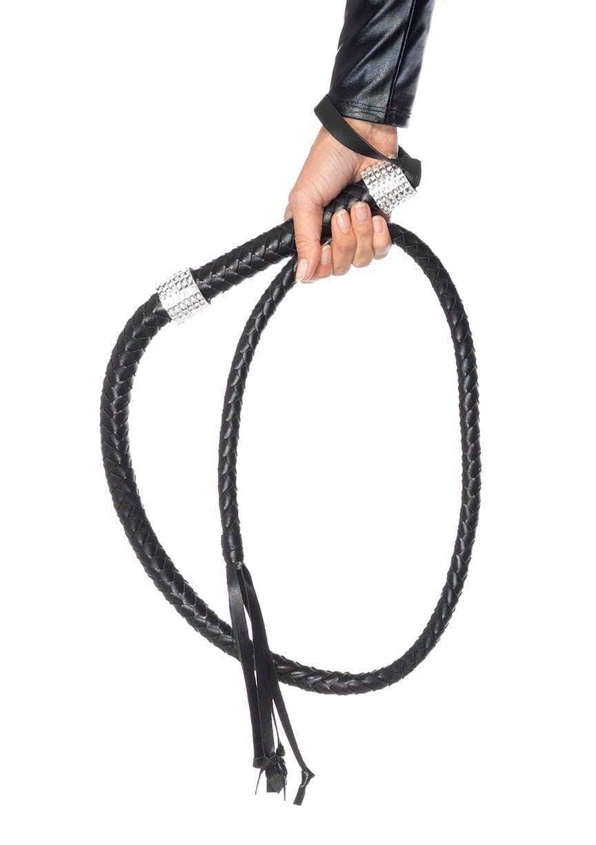 54" Braided Whip With Rhinestone Look Handle: Black / One Size